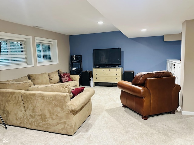 9975 Woodstock Way, Fishers, IN 46037 - living area featuring light colored carpet and recessed lighting