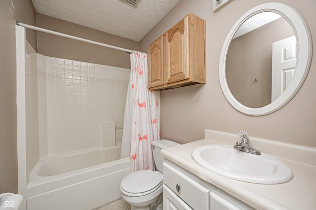 1143 Kinross Dr, Avon, IN 46123 - bathroom featuring vanity, shower / tub combo, and a textured ceiling