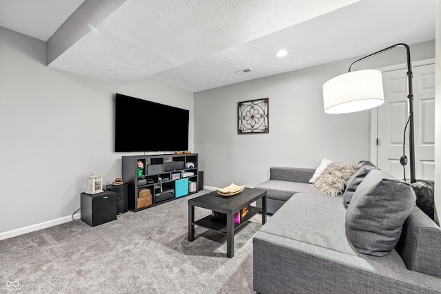 8612 Weaver Woods Pl, Fishers, IN 46038 - living area with carpet floors, a textured ceiling, and recessed lighting