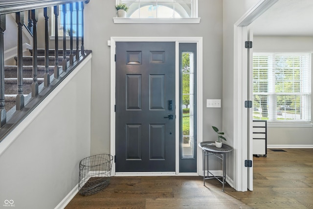8612 Weaver Woods Pl, Fishers, IN 46038 - entryway featuring wood finished floors, plenty of natural light, and stairs