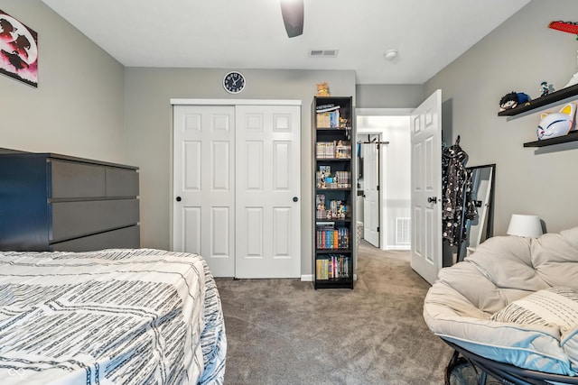 8612 Weaver Woods Pl, Fishers, IN 46038 - bedroom with carpet, a closet, and ceiling fan