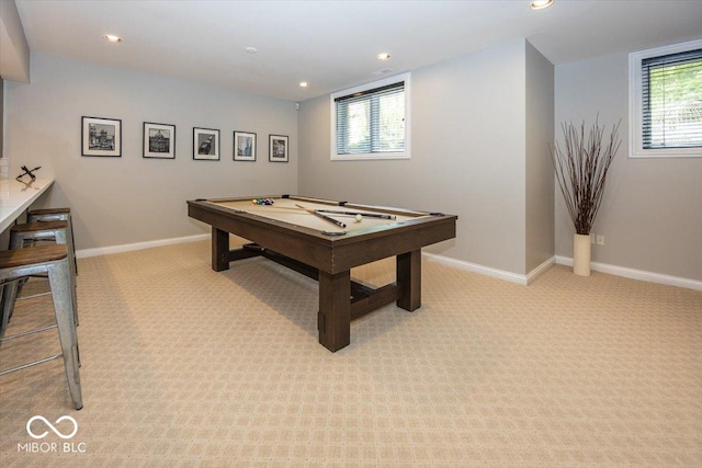 13023 Water Ridge Dr, Mccordsville, IN 46055 - playroom featuring billiards, light carpet, and recessed lighting