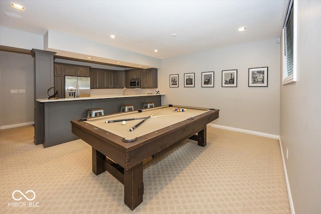 13023 Water Ridge Dr, Mccordsville, IN 46055 - rec room with light colored carpet, recessed lighting, and billiards table
