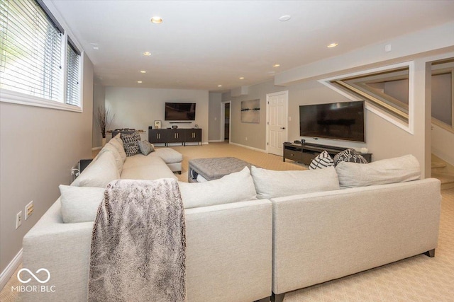 13023 Water Ridge Dr, Mccordsville, IN 46055 - carpeted living room featuring recessed lighting and baseboards
