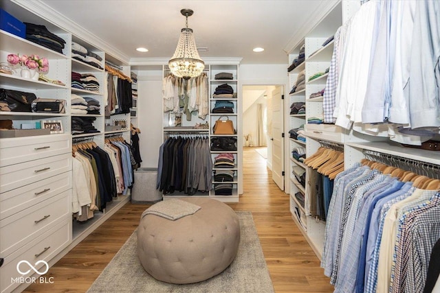 13023 Water Ridge Dr, Mccordsville, IN 46055 - spacious closet with a chandelier and light wood-style floors