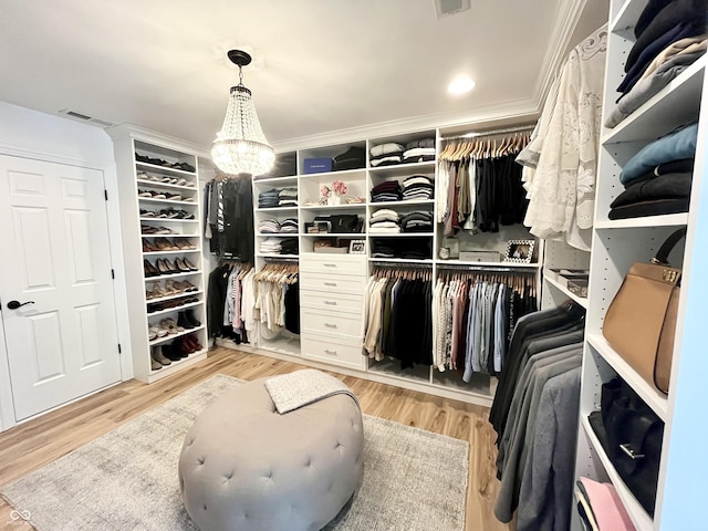13023 Water Ridge Dr, Mccordsville, IN 46055 - spacious closet featuring a chandelier and light wood-style floors