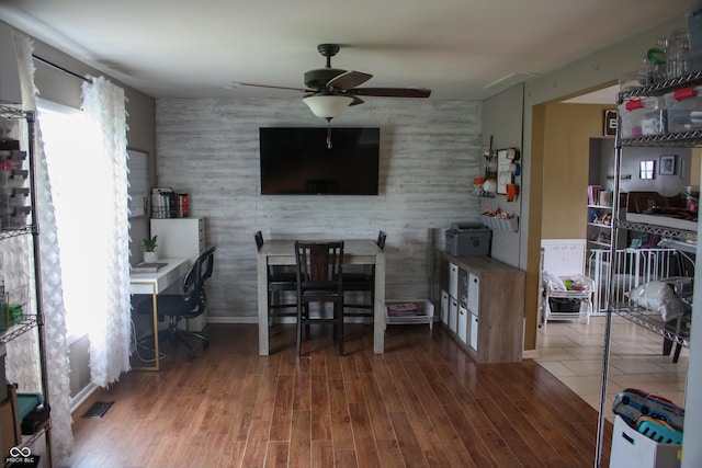 1042 S County Road 600 W, Danville, IN 46122 - living area with a ceiling fan, an office area, and wood finished floors