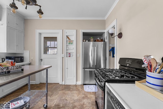 613 5th St, Columbus, IN 47201 - kitchen featuring black appliances, crown molding, and light countertops