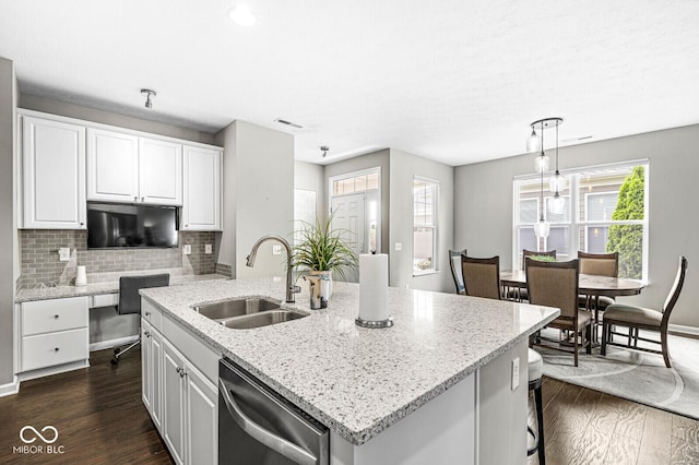 10868 Matherly Way, Noblesville, IN 46060 - kitchen featuring dishwasher, dark wood finished floors, white cabinets, and tasteful backsplash