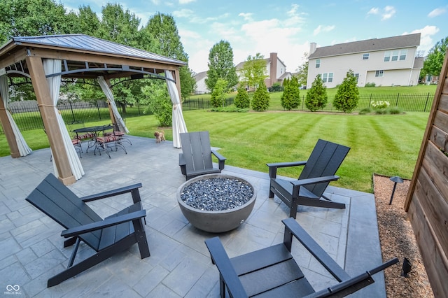 6802 Chorleywood Cir, Indianapolis, IN 46259 - fenced backyard featuring a gazebo, a patio area, a fire pit, and outdoor dining area
