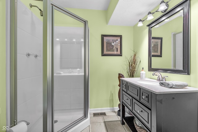 5052 Sherwood Ct, Pittsboro, IN 46167 - bathroom with vanity, a shower stall, and tile patterned floors