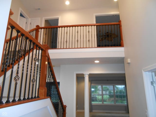 7653 W Old Colony Dr, New Palestine, IN 46163 - staircase featuring recessed lighting