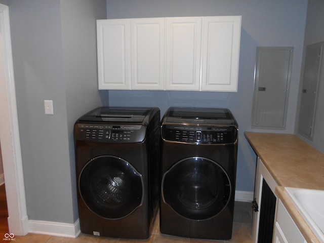 7653 W Old Colony Dr, New Palestine, IN 46163 - washroom featuring cabinet space, washer and clothes dryer, and electric panel