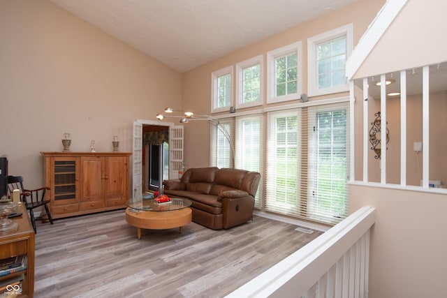 8841 Rocky Ridge Rd, Indianapolis, IN 46217 - living room with high vaulted ceiling and light wood-type flooring
