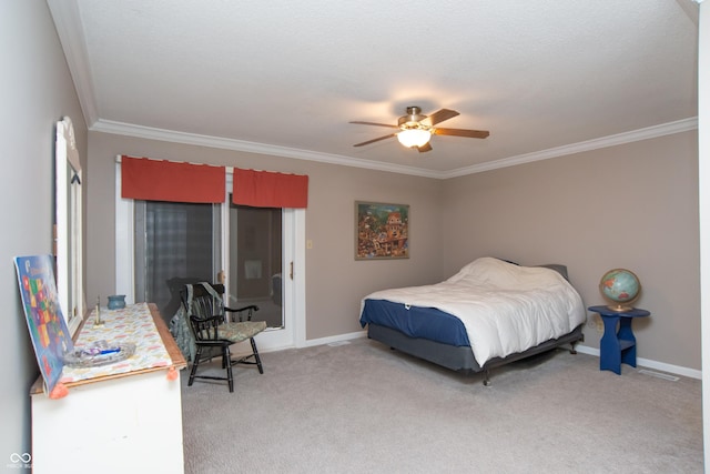 8841 Rocky Ridge Rd, Indianapolis, IN 46217 - bedroom featuring crown molding, light colored carpet, and ceiling fan