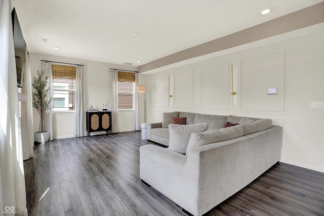1715 Beyers St, Fortville, IN 46040 - living area featuring dark wood-style flooring and recessed lighting