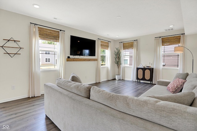 1715 Beyers St, Fortville, IN 46040 - living room featuring dark wood-style floors and recessed lighting