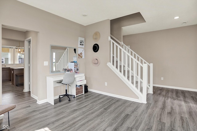 1715 Beyers St, Fortville, IN 46040 - office with wood finished floors and a chandelier