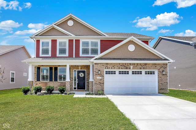 1715 Beyers St, Fortville, IN 46040 - craftsman inspired home with driveway, a front yard, an attached garage, brick siding, and roof with shingles