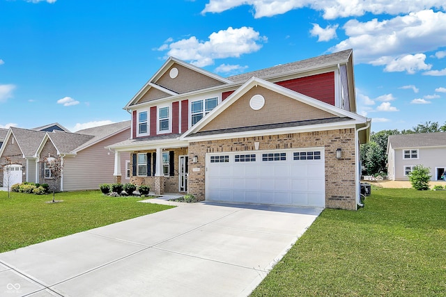 1715 Beyers St, Fortville, IN 46040 - craftsman-style house featuring concrete driveway, a front lawn, a garage, and a porch