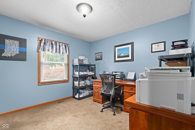 456 Old Hickory Ln, Greenwood, IN 46142 - carpeted home office with baseboards and a textured ceiling