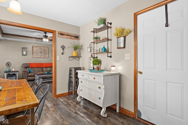 456 Old Hickory Ln, Greenwood, IN 46142 - home office featuring dark wood finished floors and a ceiling fan