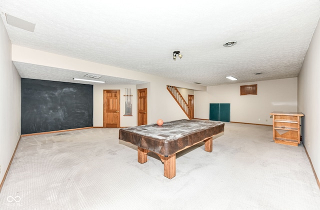 6413 Amber Pass, Plainfield, IN 46168 - recreation room featuring light carpet, a textured ceiling, and billiards