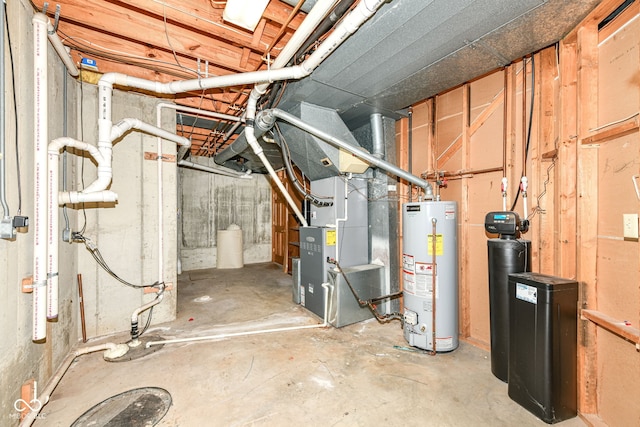 6413 Amber Pass, Plainfield, IN 46168 - unfinished below grade area featuring a water softener, water heater, and heating unit