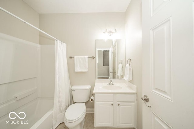 7929 W Bristol Way, New Palestine, IN 46163 - bathroom with vanity, shower / bathtub combination with curtain, and tile patterned flooring