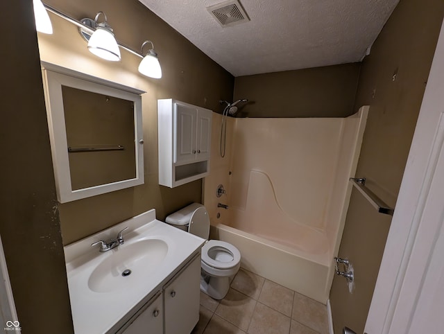 8454 Saxon Ct, Columbus, IN 47201 - bathroom featuring vanity, a textured ceiling,  shower combination, and tile patterned floors