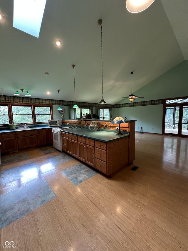 2765 S 1200 E, Zionsville, IN 46077 - kitchen featuring plenty of natural light, high vaulted ceiling, dark countertops, light wood-style flooring, and open floor plan