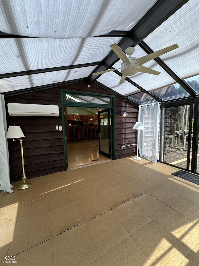 2765 S 1200 E, Zionsville, IN 46077 - unfurnished sunroom with lofted ceiling, a wall unit AC, and ceiling fan