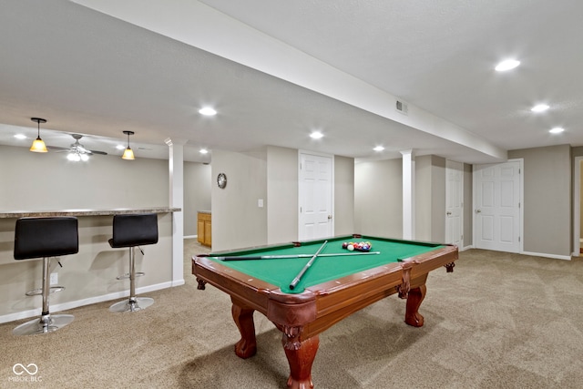 441 Viburnum Run, Westfield, IN 46074 - recreation room with light carpet, recessed lighting, and pool table