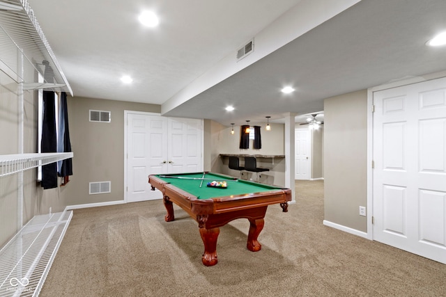 441 Viburnum Run, Westfield, IN 46074 - playroom with carpet flooring, billiards table, recessed lighting, and bar