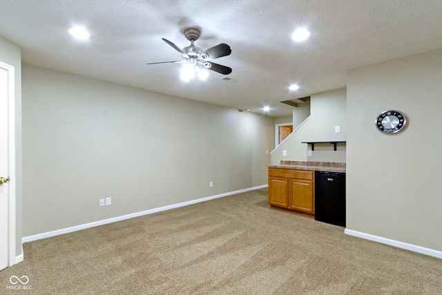 441 Viburnum Run, Westfield, IN 46074 - kitchen with light colored carpet, a ceiling fan, recessed lighting, dishwasher, and light countertops