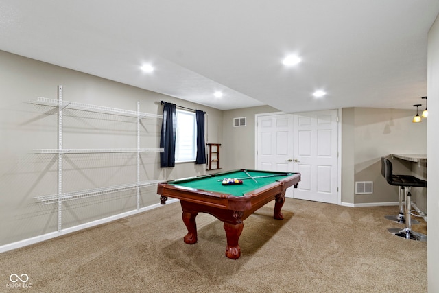 441 Viburnum Run, Westfield, IN 46074 - recreation room with carpet, billiards table, and recessed lighting