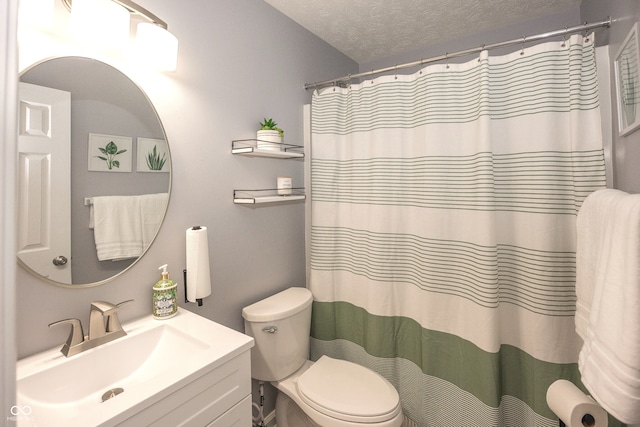 17019 Flinchum Way E, Noblesville, IN 46062 - bathroom with vanity, a textured ceiling, and a shower with shower curtain