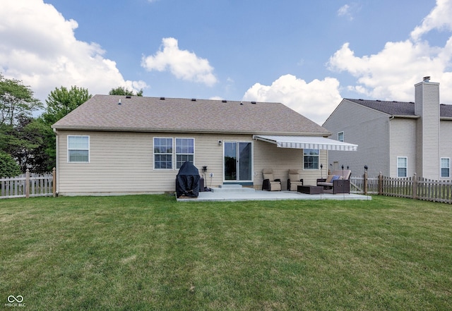 17019 Flinchum Way E, Noblesville, IN 46062 - back of property with outdoor lounge area, a patio, a fenced backyard, and roof with shingles