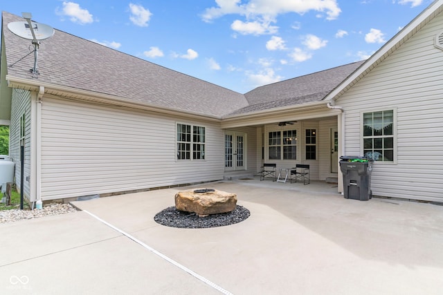 606 S Grange Hall Rd, Hanover, IN 47243 - view of patio / terrace with an outdoor fire pit, french doors, and ceiling fan