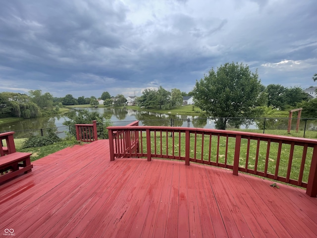 10610 Stillcreek Dr, Indianapolis, IN 46239 - wooden terrace featuring a water view and a fenced backyard