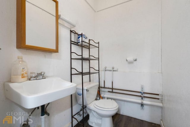 bathroom with toilet and wood-type flooring