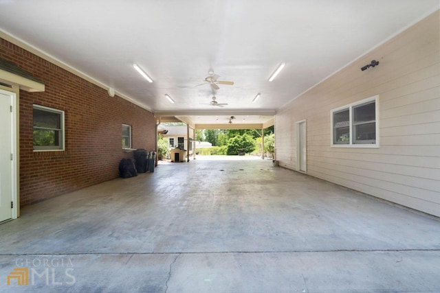 garage with ceiling fan