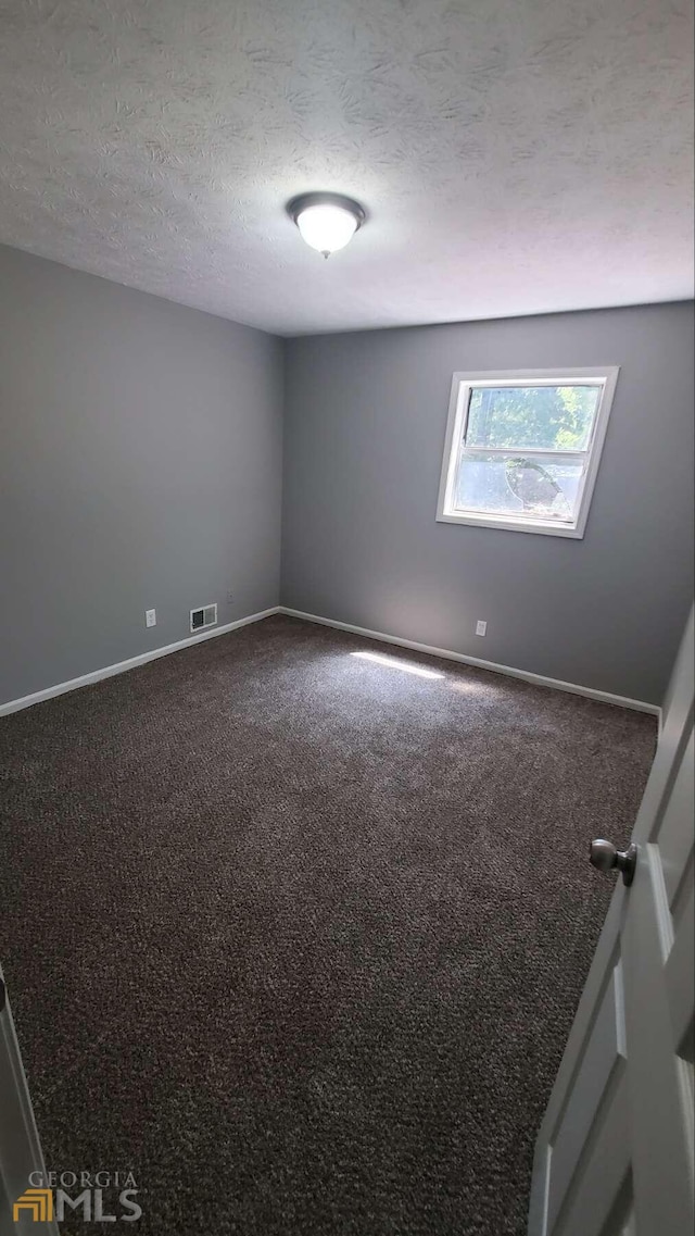 spare room with a textured ceiling and carpet flooring