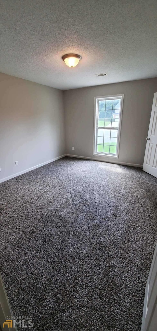 unfurnished room with carpet flooring and a textured ceiling