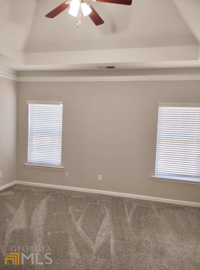 1208 Bordeau Way, Villa Rica, GA 30180 - unfurnished room featuring ceiling fan, carpet flooring, vaulted ceiling, and a healthy amount of sunlight