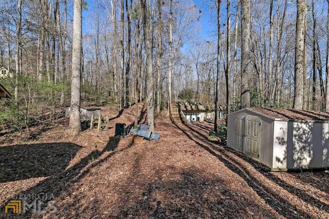 view of yard with a shed