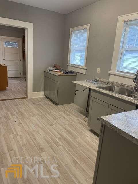 bathroom with wood-type flooring and sink