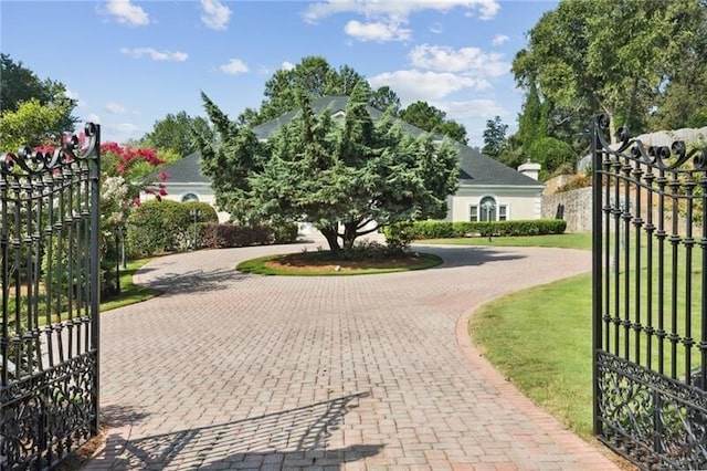 view of gate featuring a lawn