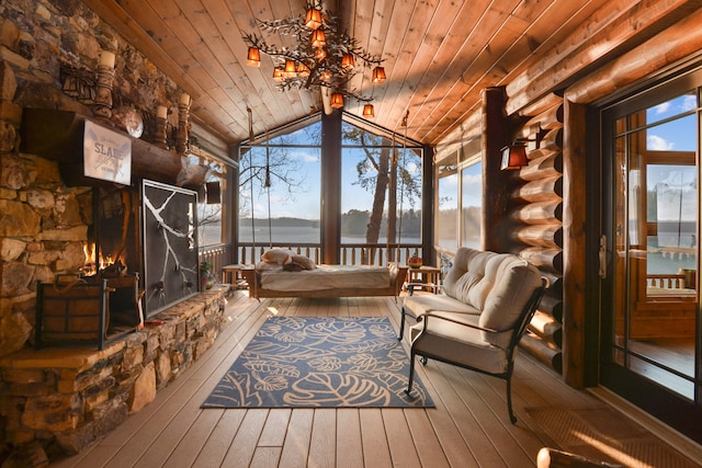686 Lake Dr, Morganton, GA 30560 - interior space with light hardwood / wood-style floors, vaulted ceiling, wooden ceiling, and a wealth of natural light