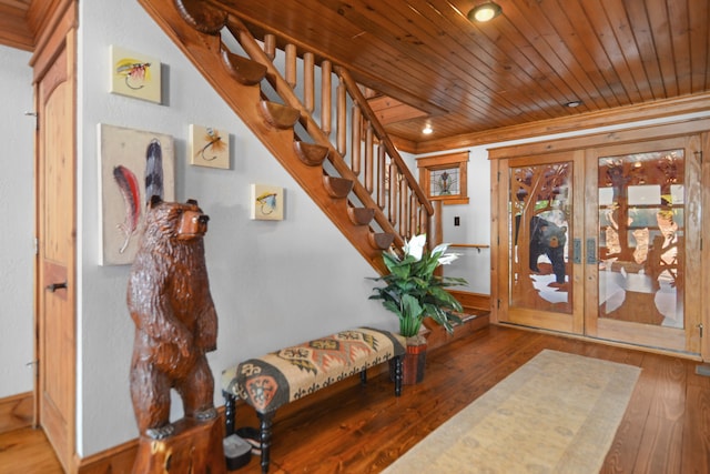 686 Lake Dr, Morganton, GA 30560 - foyer featuring dark hardwood / wood-style flooring, french doors, and wooden ceiling